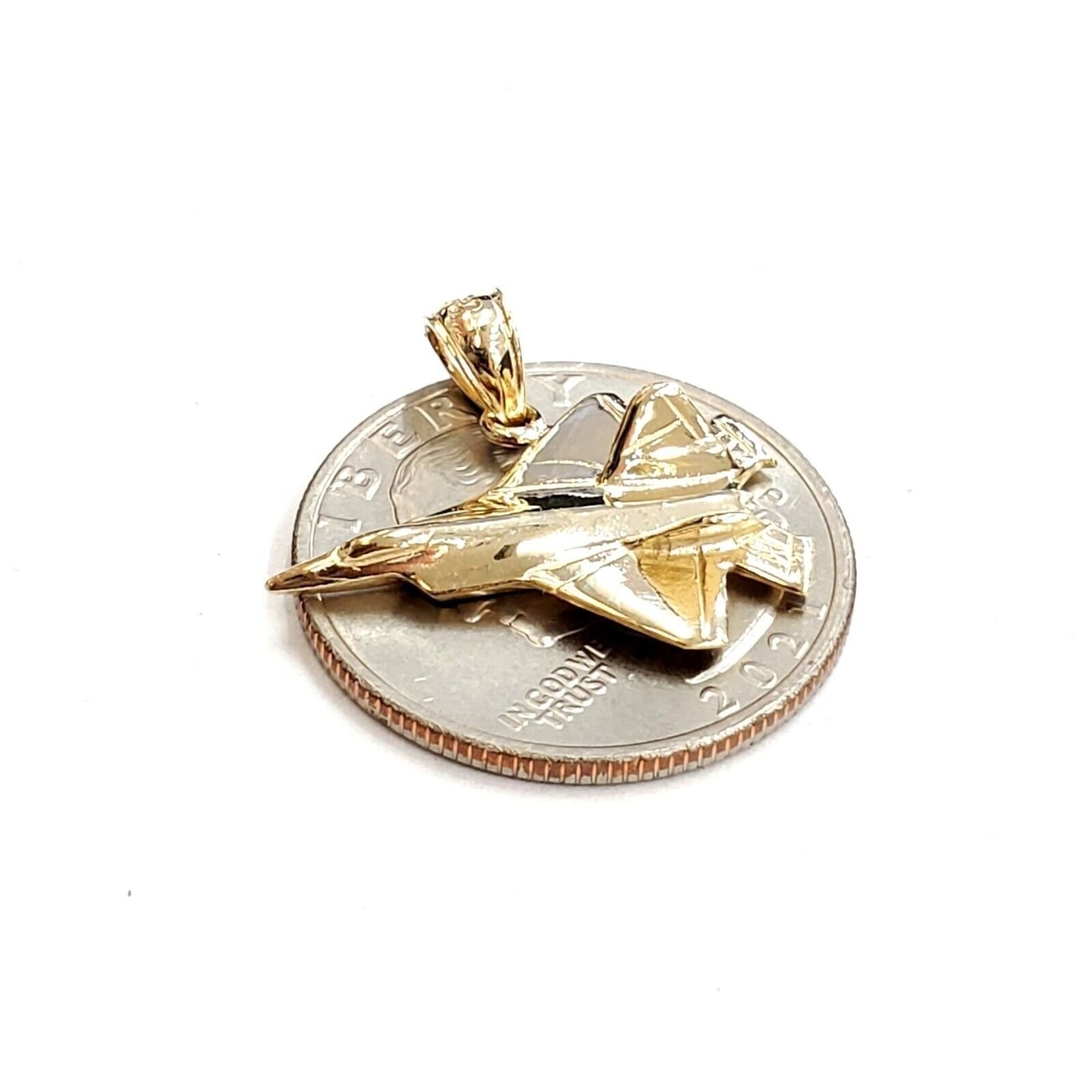 14k yellow Gold solid 3D F22 Raptor jet pendant charm gift fine jewelry 2.6g