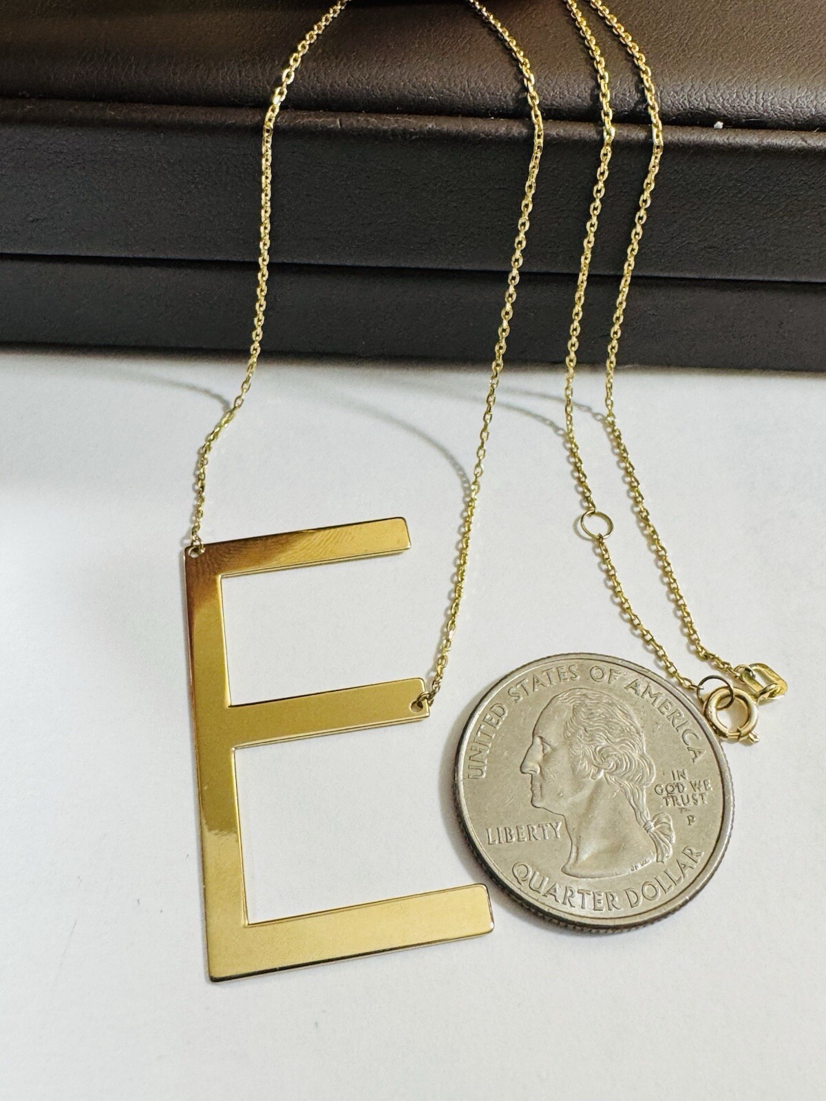 RARE 18K 750 Fine Gold Letter E initial Necklace 16.5/17.5” Long 1mm 4.3g