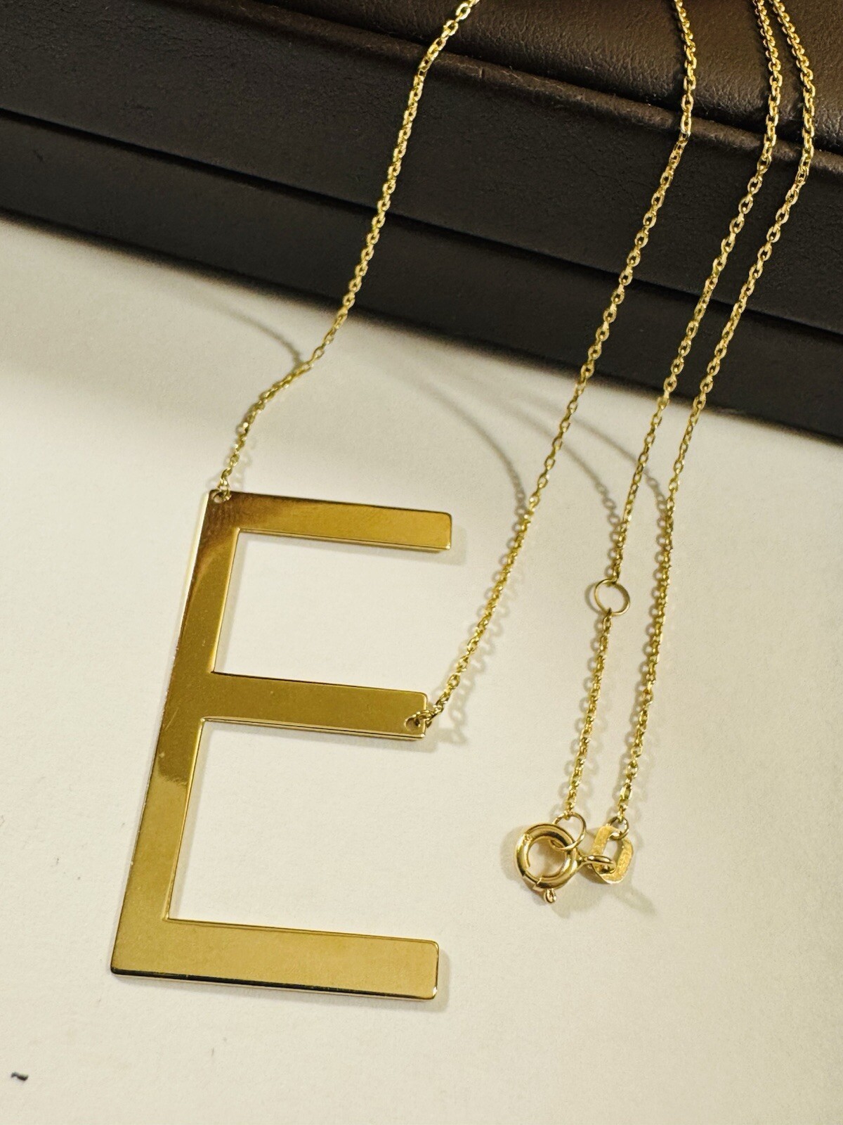 RARE 18K 750 Fine Gold Letter E initial Necklace 16.5/17.5” Long 1mm 4.3g