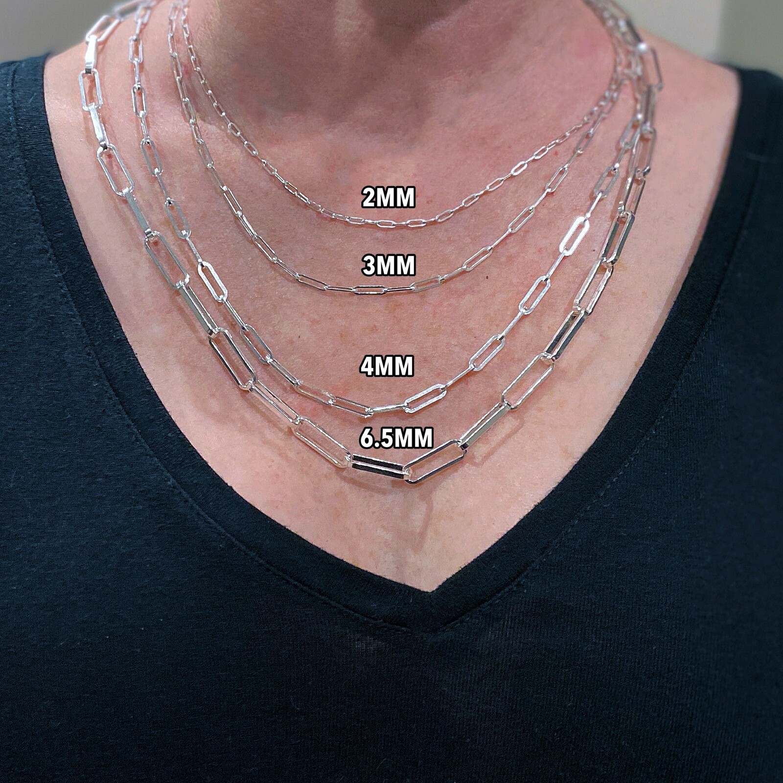 925 Sterling Silver Paperclip Paper Clip Chain Italy 14″ -24″ 2mm 3mm 4mm 6.5mm
