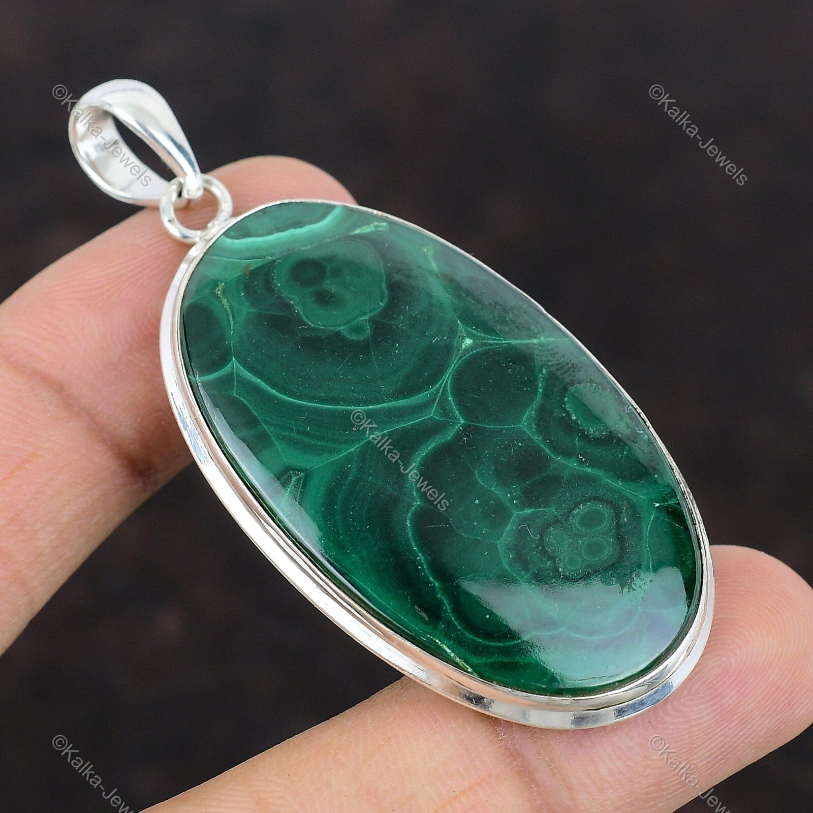 Natural Russian Malachite Gemstone Jewelry 925 Sterling Silver Pendant For Girls