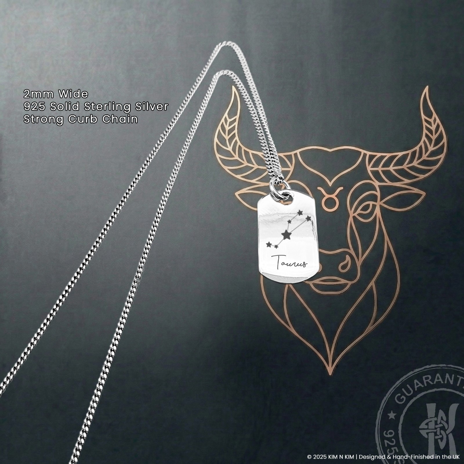 Taurus Necklace for Him – Personalised Sterling Silver Gift for April & May