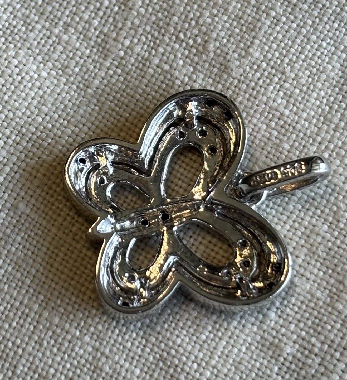 Butterfly Pendant/Charm In Sterling Silver and Black and White Diamond Accents