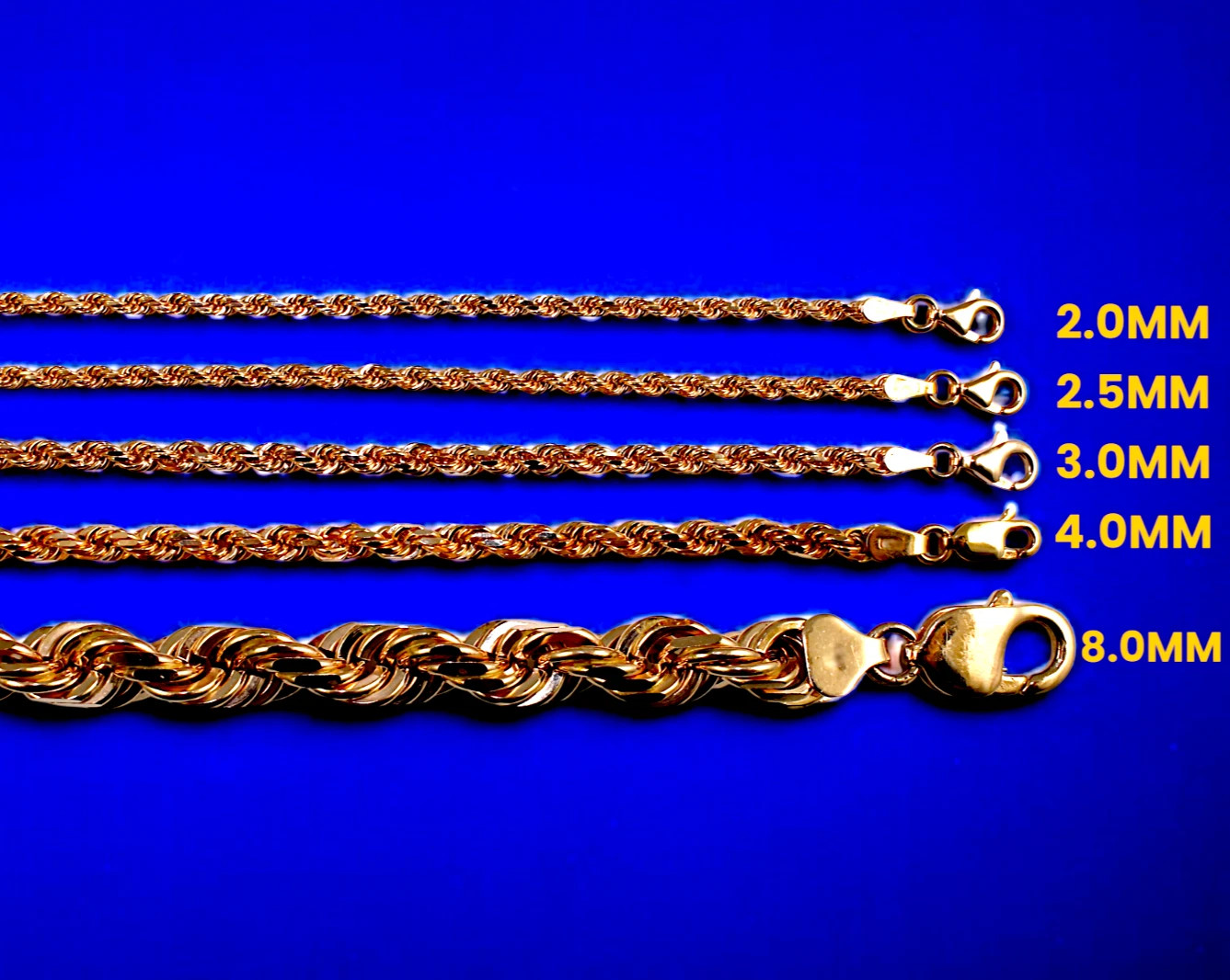10K Rose Gold SOLID Rope Necklace Chain Diamond Cut 1mm-5mm 16″-30″