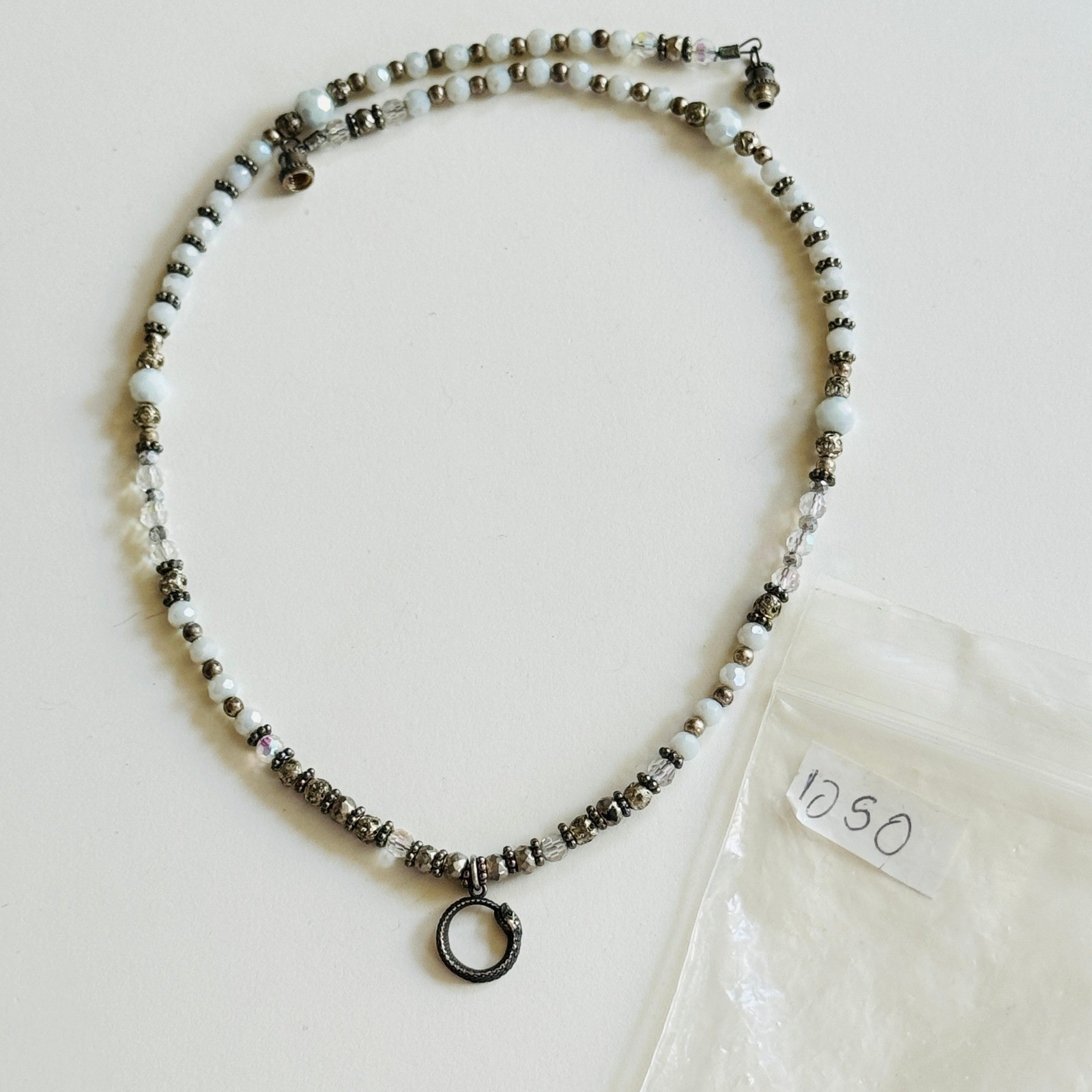 Snake Serpent beaded Necklace crystal Beads Sterling Silver 925 Collar 18″ OOAK