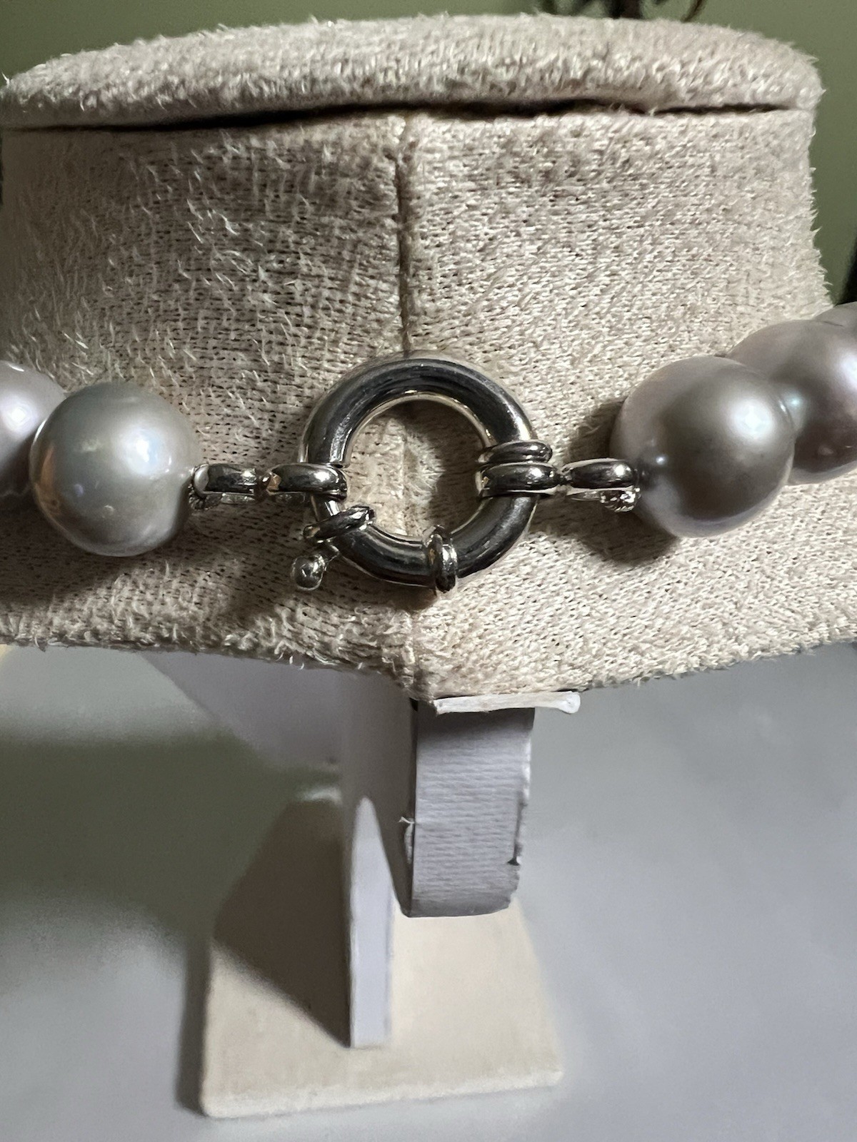 Heavy 100g Vintage OP Grey Pearl Strand Necklace Knotted Sterling Silver 925