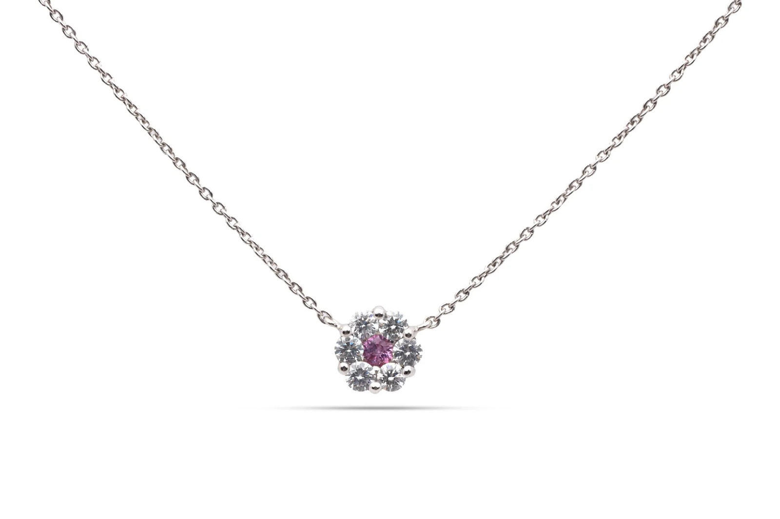 16.5” 18k White Gold 0.30ctw Diamond & 0.07ctw Sapphire Flower Necklace(2.40g.)