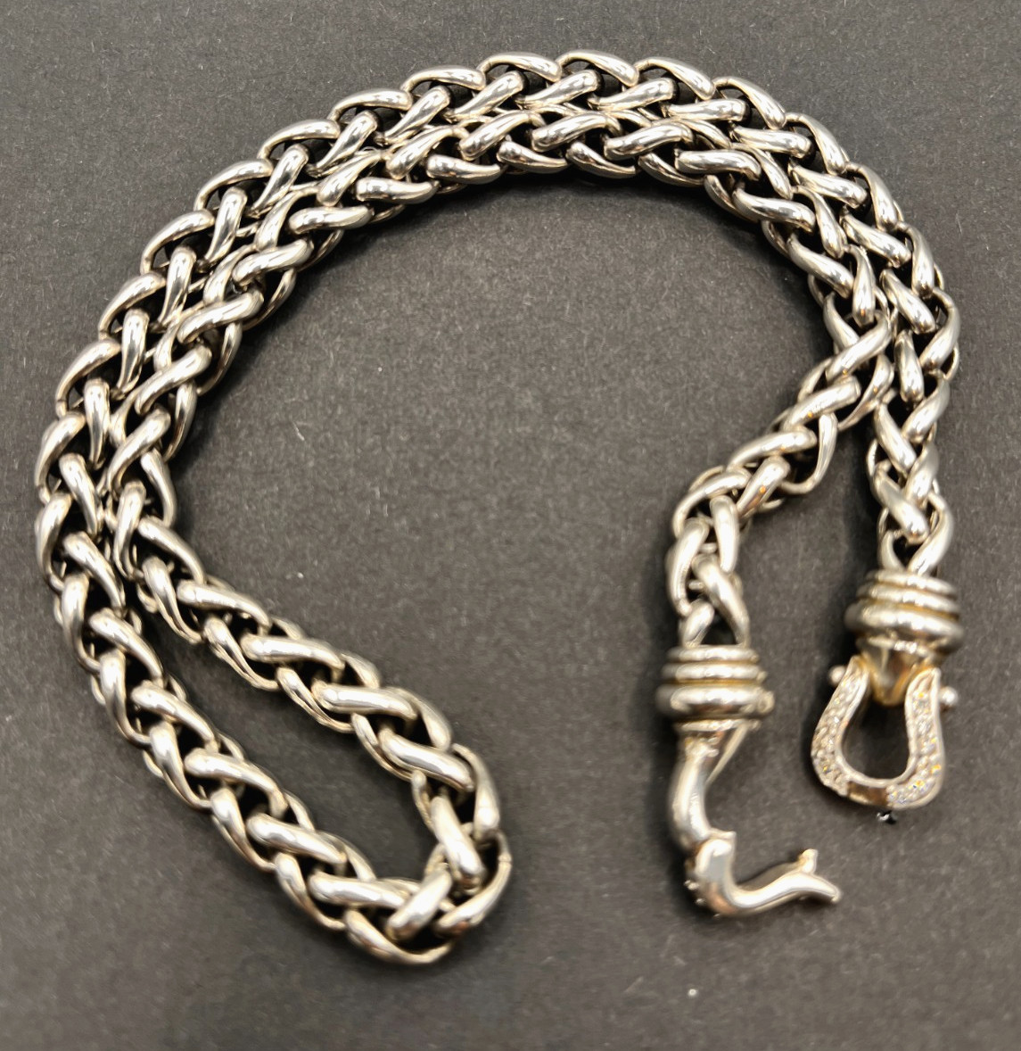 David Yurman diamond buckle single 6mm strand wheat necklace vintage jewelry 16″