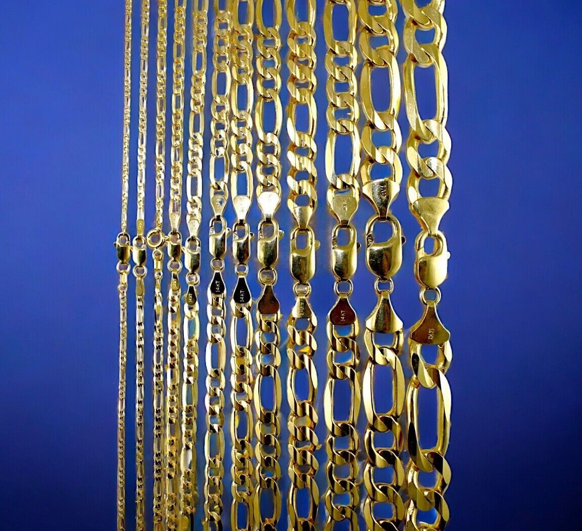 14K Yellow Gold 1.5mm-12mm Solid Figaro Chain Necklace Link All Sizes Real