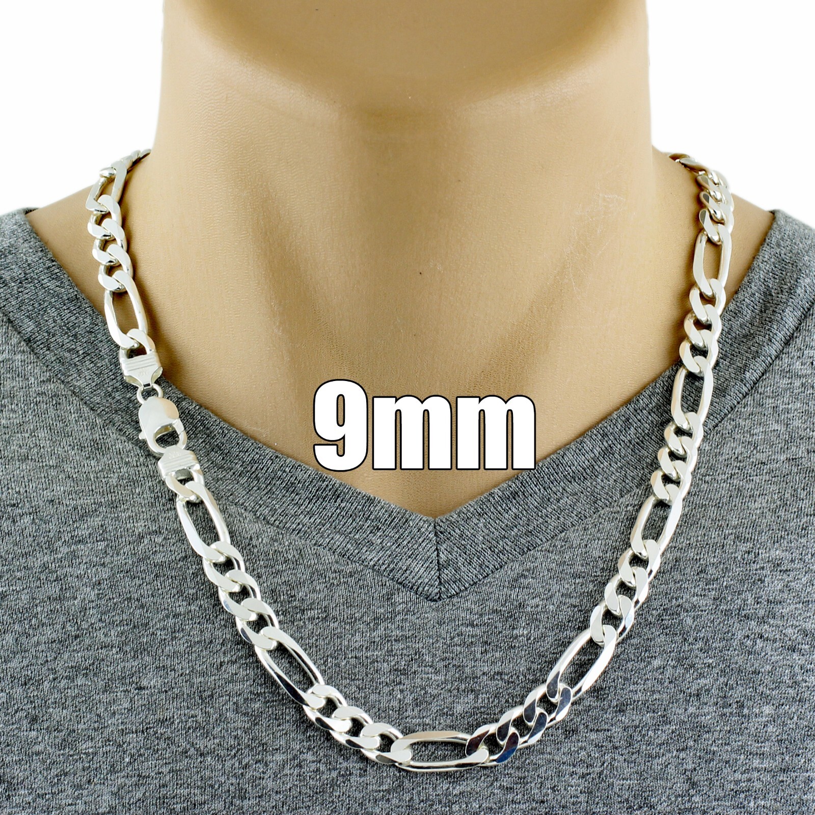 925 Sterling Silver Solid Heavy Figaro Chain Necklace-All Widths & Lengths-Italy