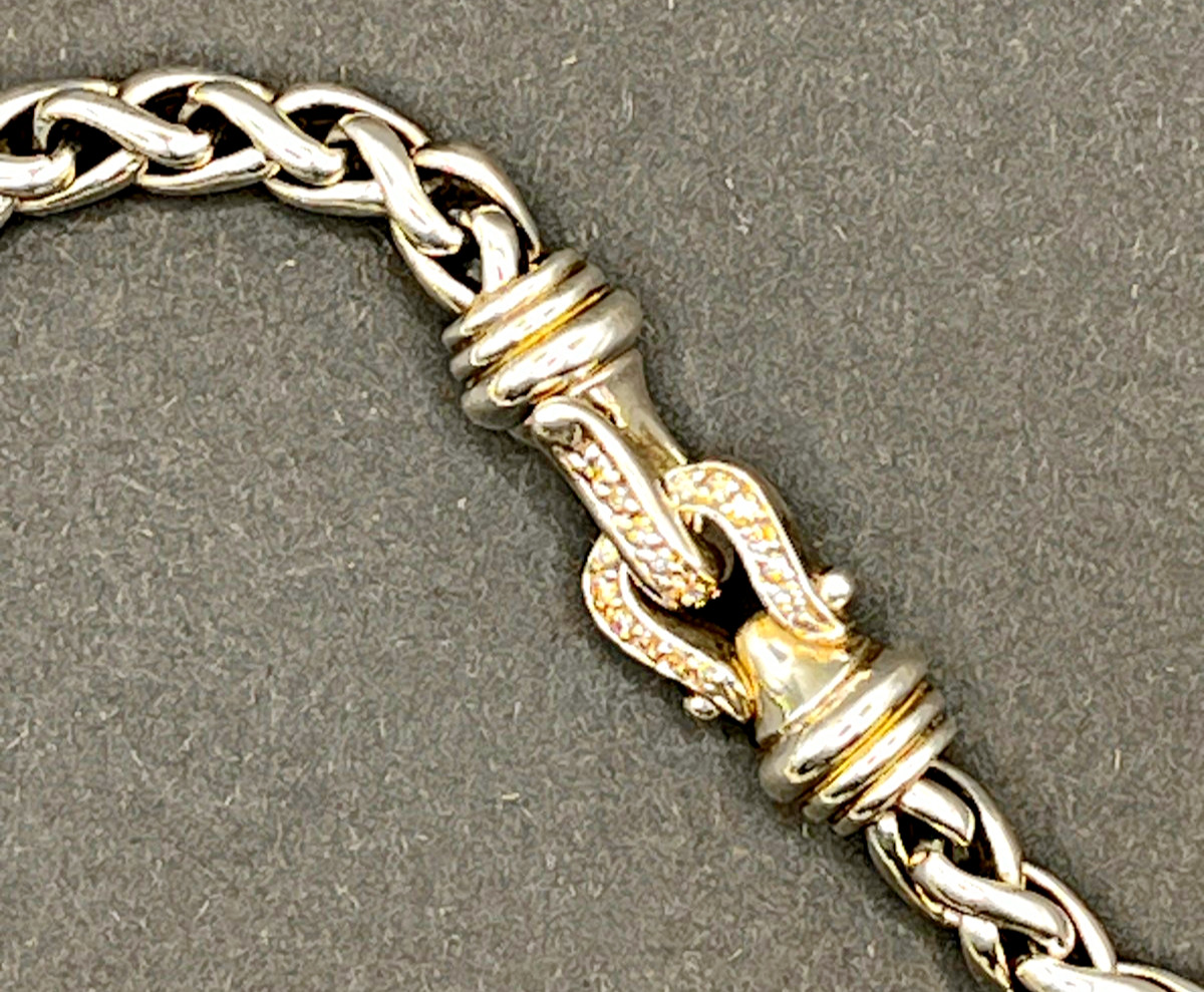 David Yurman diamond buckle single 6mm strand wheat necklace vintage jewelry 16″