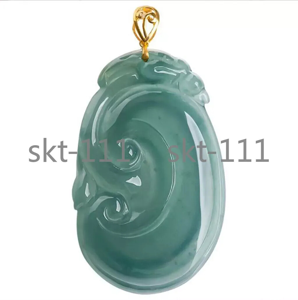 Certified Ice Green Blue water A Jade jadeite 18K Solid Gold RuYi Pendant