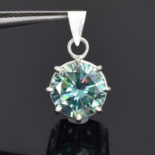 RARE 12 Ct Treated Blue Diamond Solitaire Pendant 925 Sterling Silver Certified