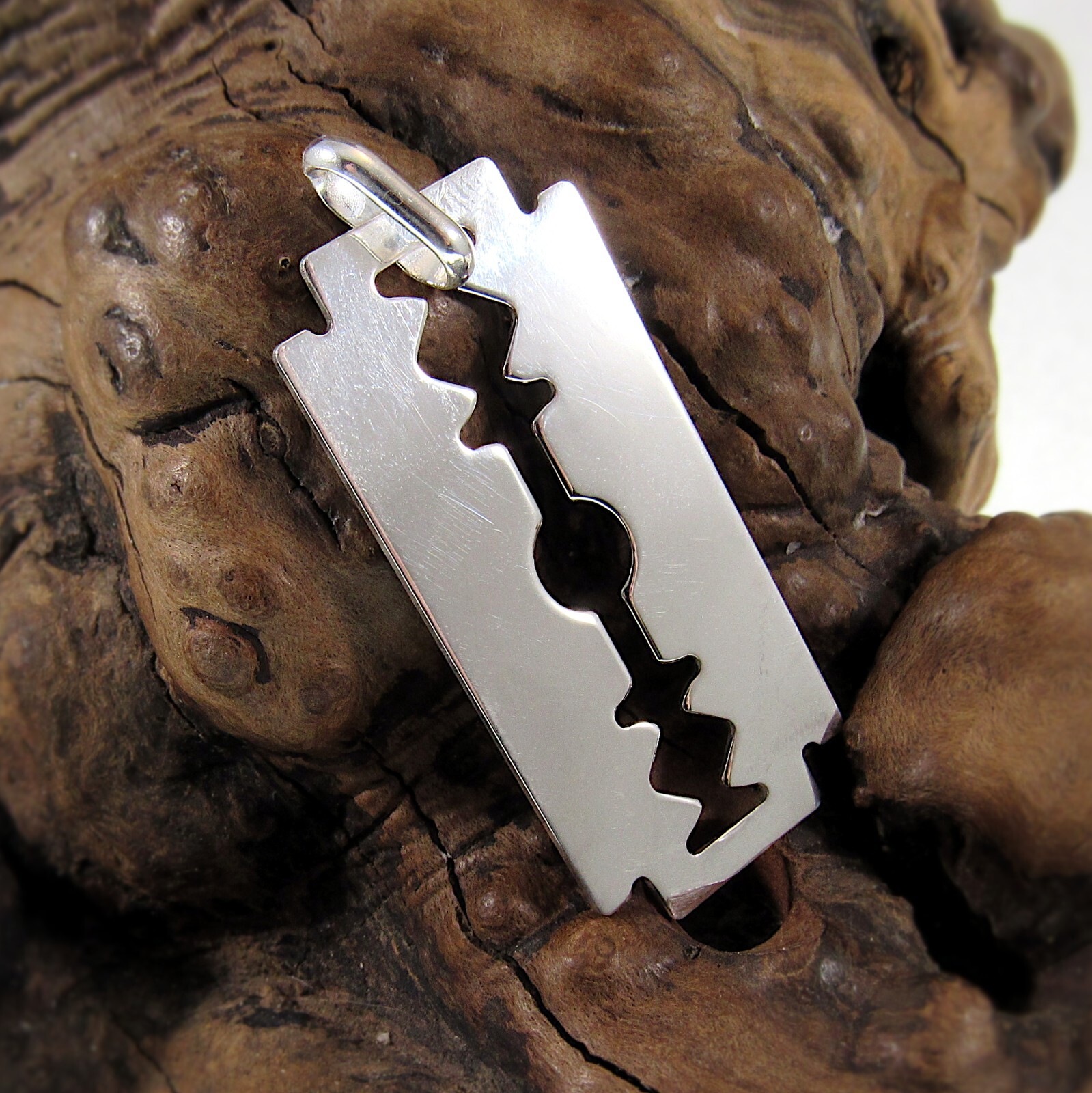 Solid 925 Sterling Silver Razor Blade Pendant, Grunge Punk Goth Hip Hop Jewelry