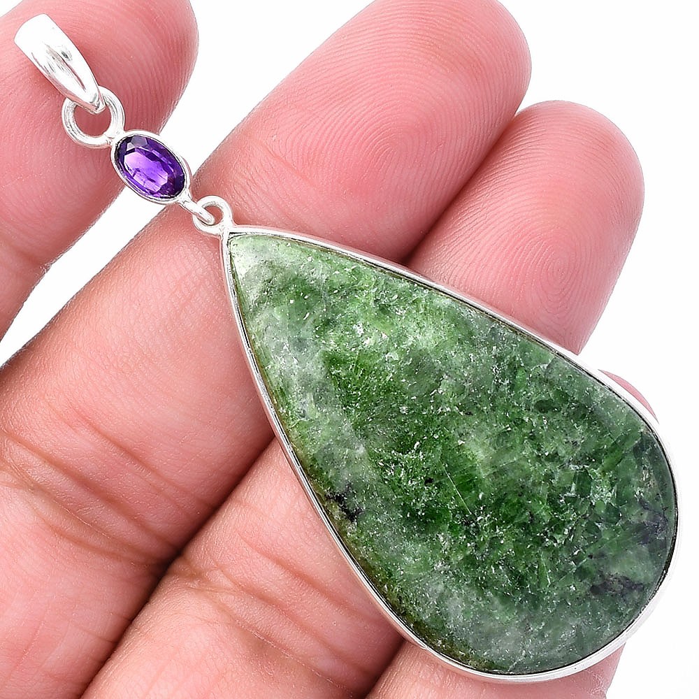 Natural Serpentine & Amethyst 925 Sterling Silver Pendant Jewelry P-1098