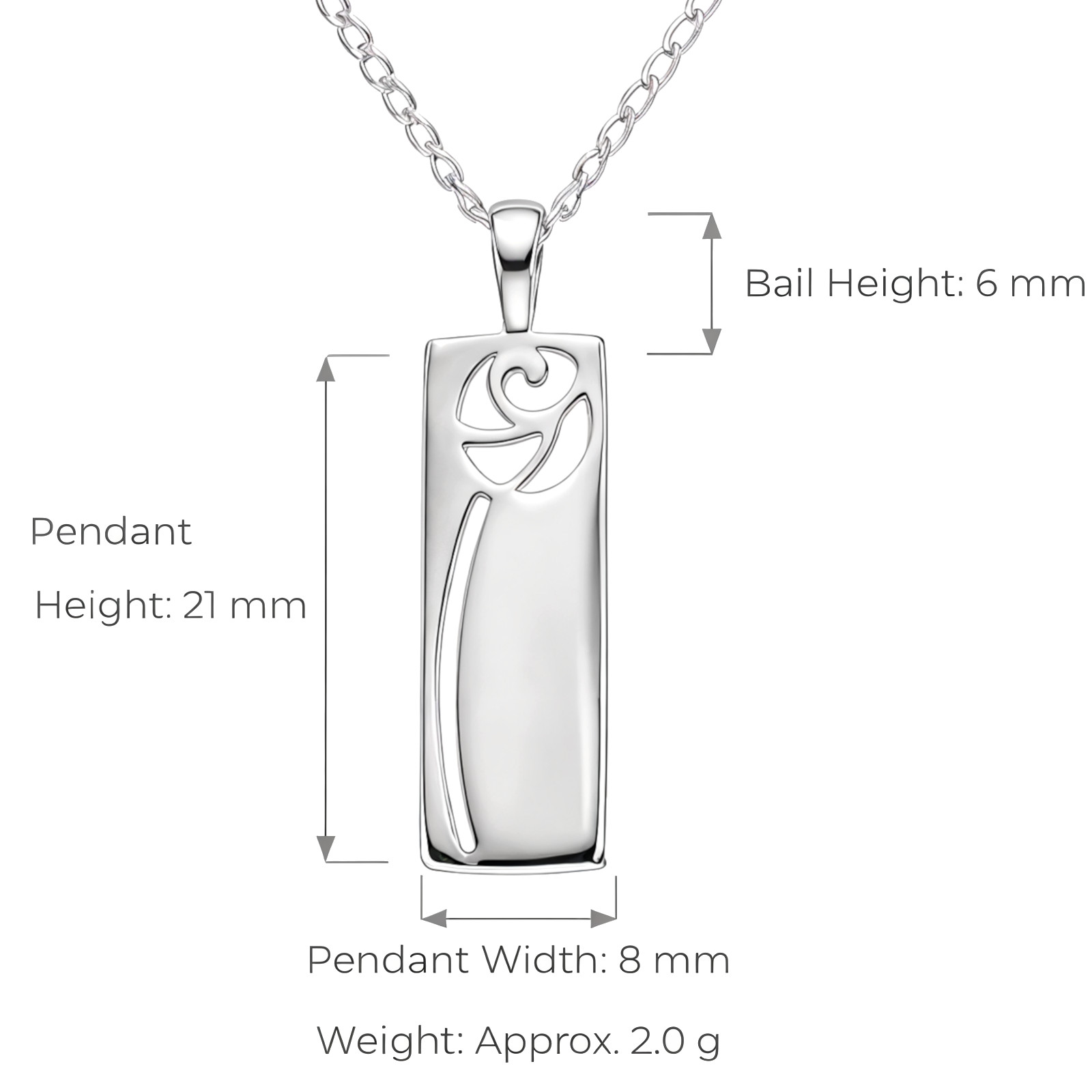 Sterling silver Charles Rennie Mackintosh pendant necklace with 18″ chain & box