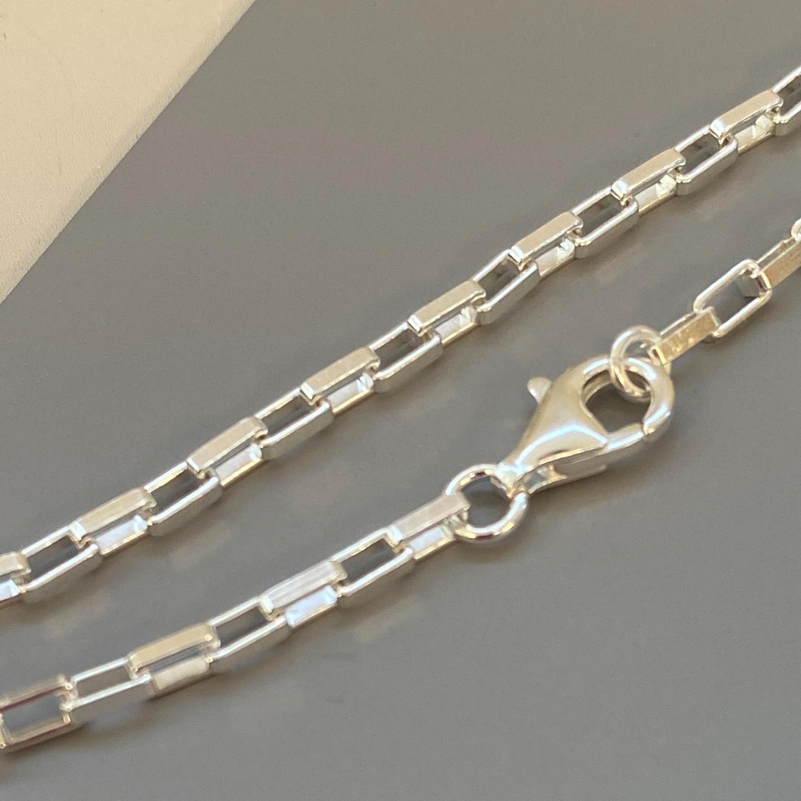 Solid Sterling Silver Heavy Box Necklace Chain (7″-36″) Made In Italy