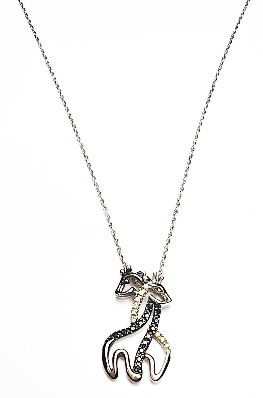 10K White Gold Black & White Diamond Giraffe Necklace Pendant 19″ AV Andin Zales