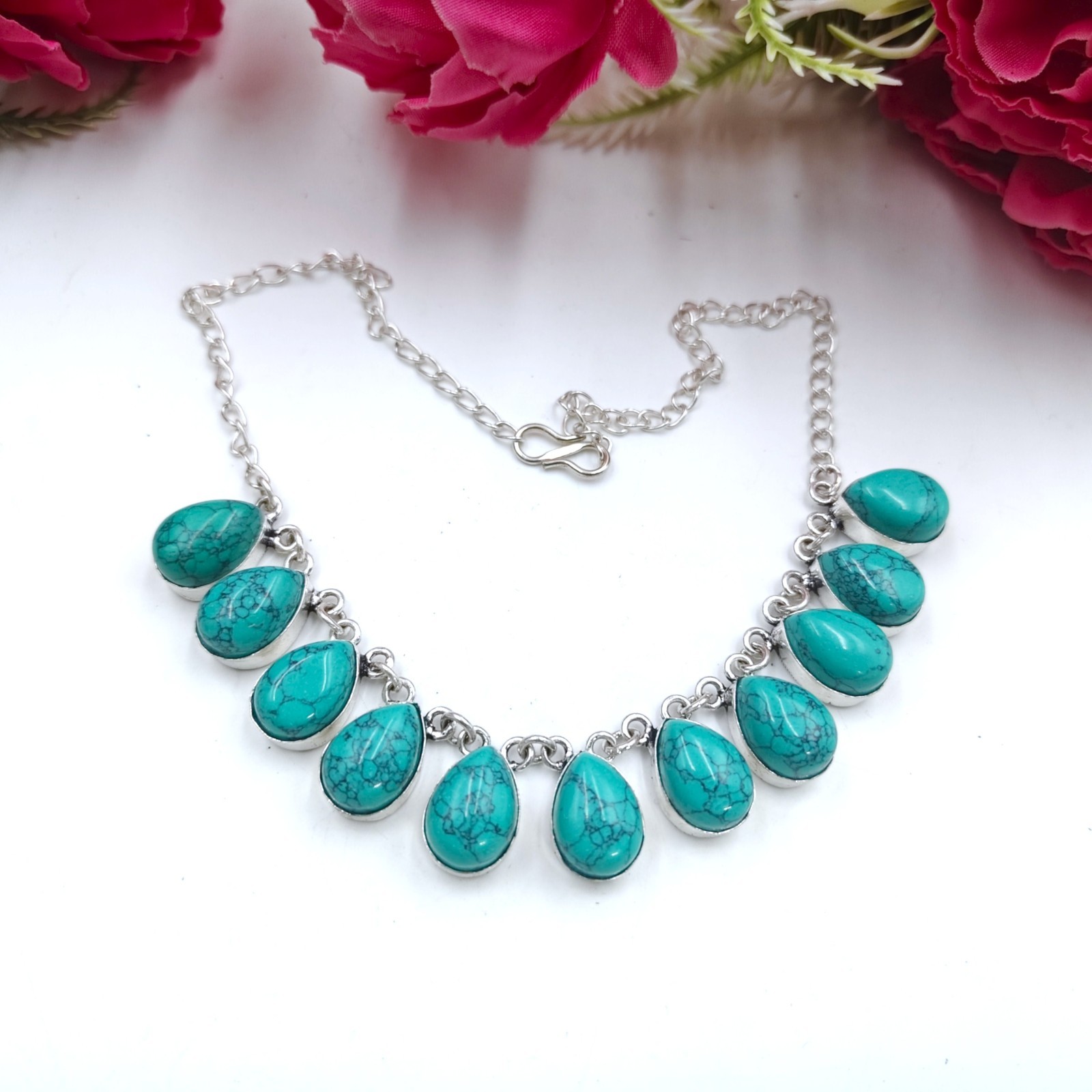 Blue Turquoise Gemstone Handmade 925 Sterling Silver Jewelry Necklace Sz-17-18″
