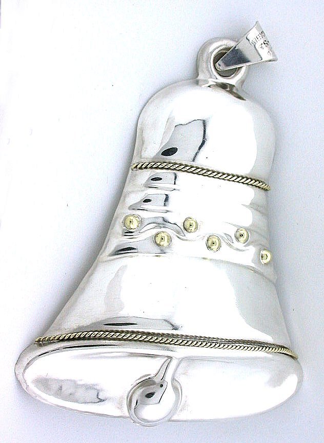 LARGE 3 1/2 Inch Holiday Christmas Bell REAL 925 Sterling Silver Pendant ES1196