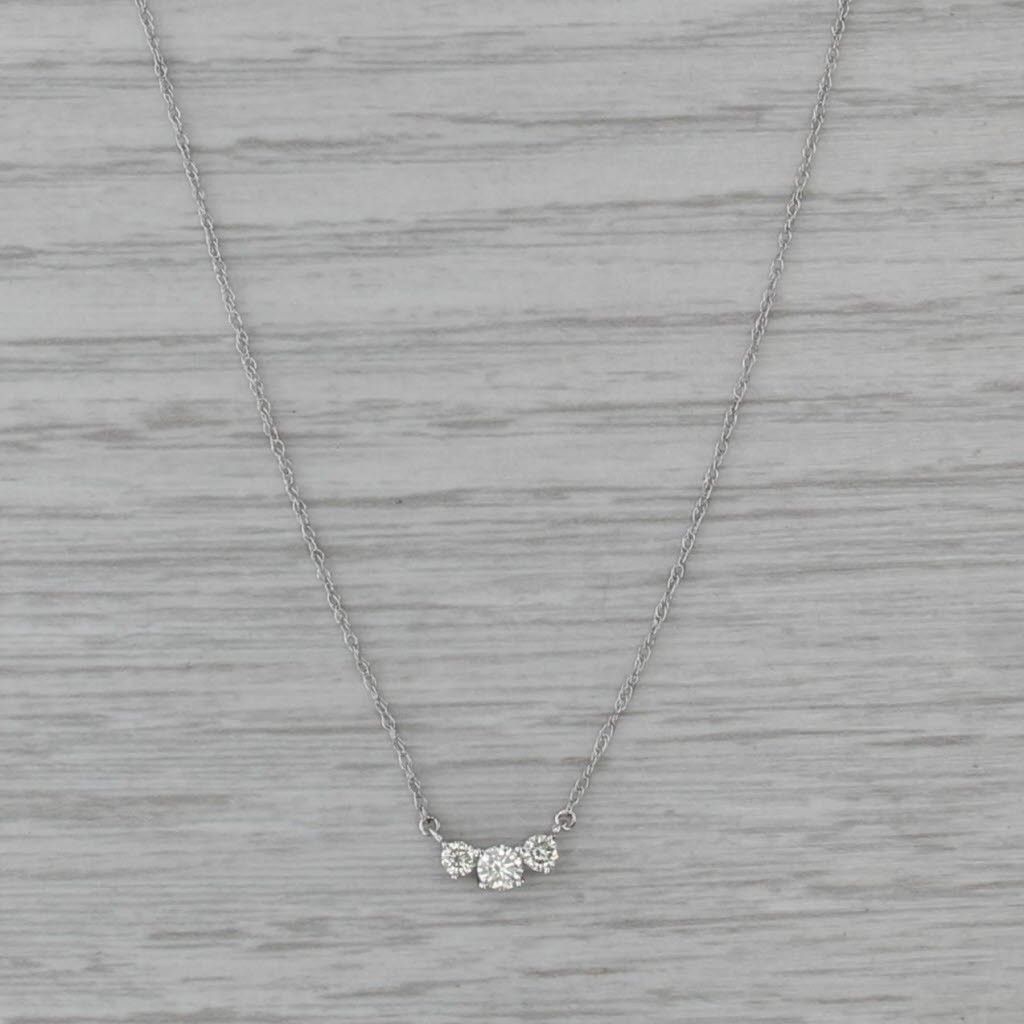 New 0.20ctw Diamond 3-Stone Pendant Necklace 14k White Gold 16″-18″ Rope Chain