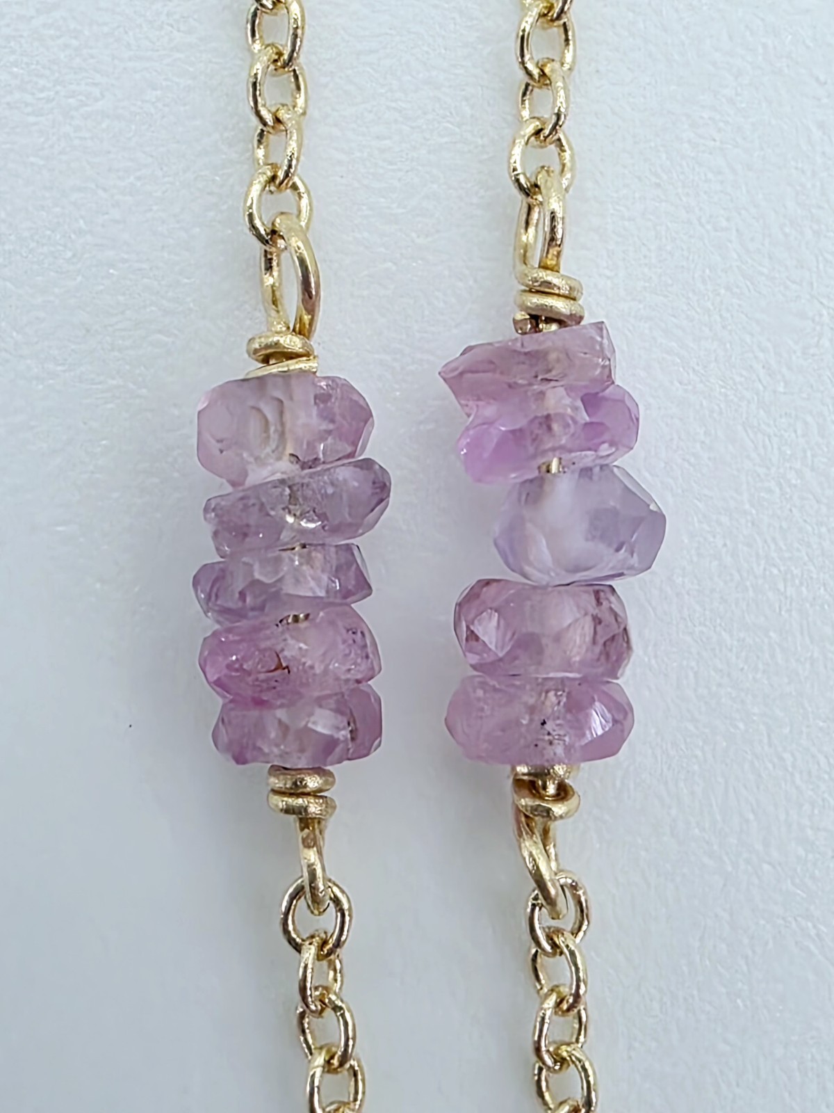 14K Solid Gold Natural Amethyst Necklace Dainty Purple Choker Stack Layer 585
