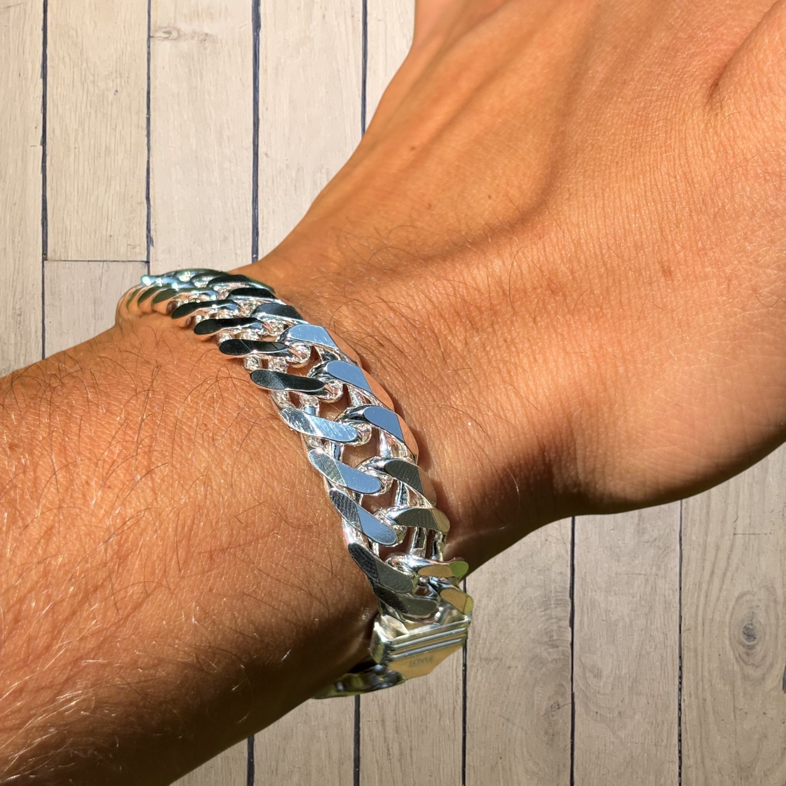 12mm Double Curb Link Bracelet – Real Solid 925 Sterling Silver MADE IN ITALY