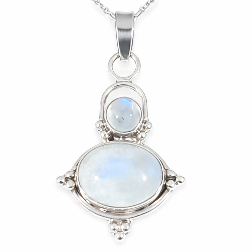 Vintage 925 Sterling Silver Double Rainbow Moonstone Bali Necklace