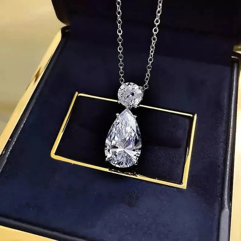 4Ct Pear Cut Lab-Created Diamond Wedding Women’s Pendant 14k White Gold Finish