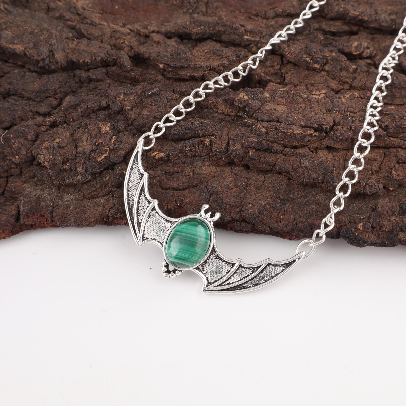 925 Silver Natural Malachite Dainty Channel Set Wedding Daughter Pendant Jewelry