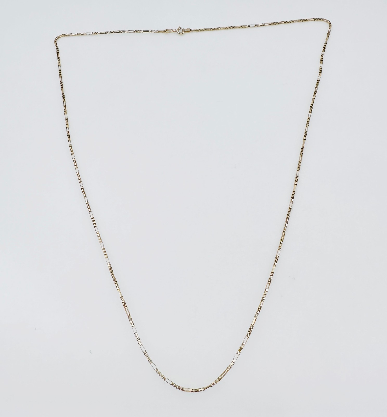 Solid 14K Yellow Gold Figaro Box Link Hybrid Chain Necklace 1.4mm, 24 1/2″, 5.6g