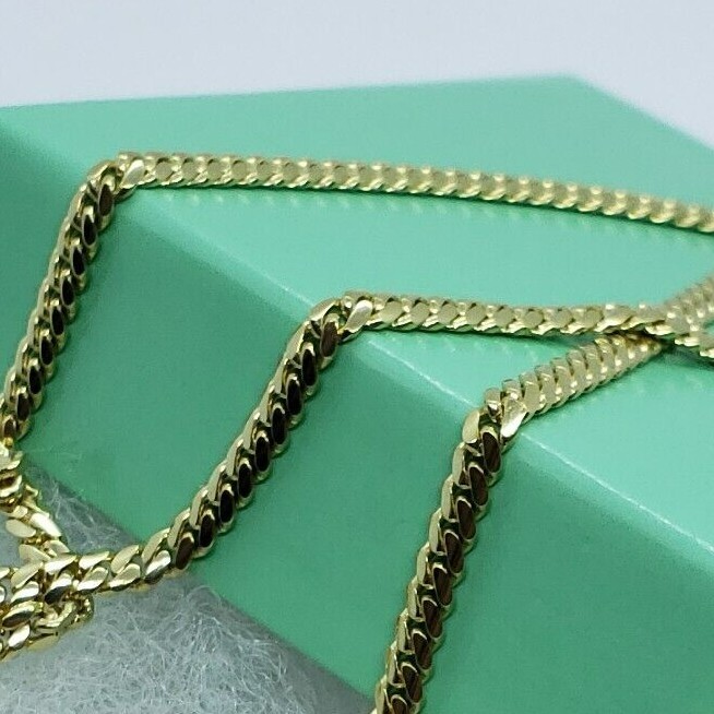 18K Solid Yellow Gold Miami Cuban Link Chain Necklace Men 2.5mm-4mm Size 18″~24″