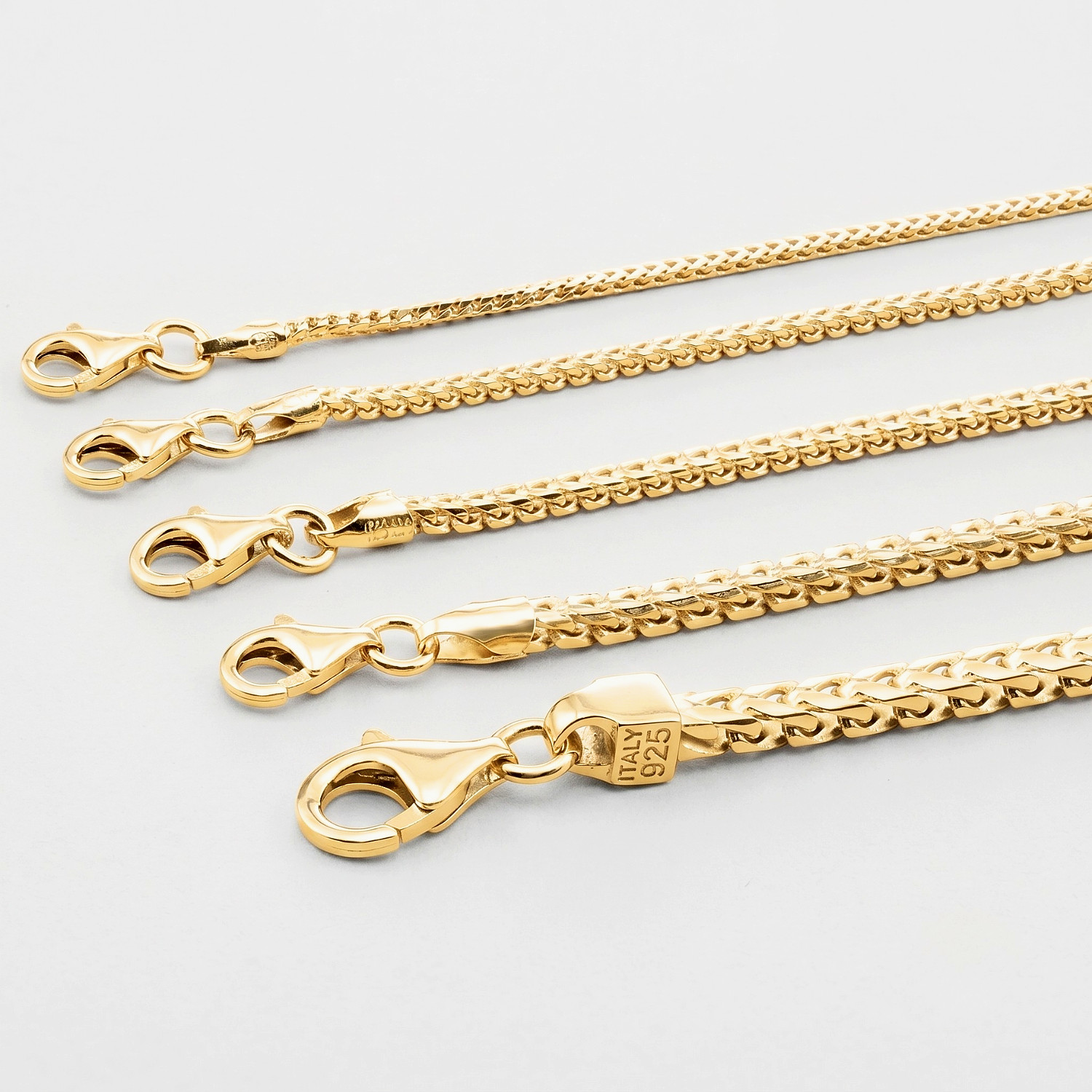 Gold 1.5mm 1.75mm Franco Chain Italian Necklace 16″-22″ 925 Sterling Silver