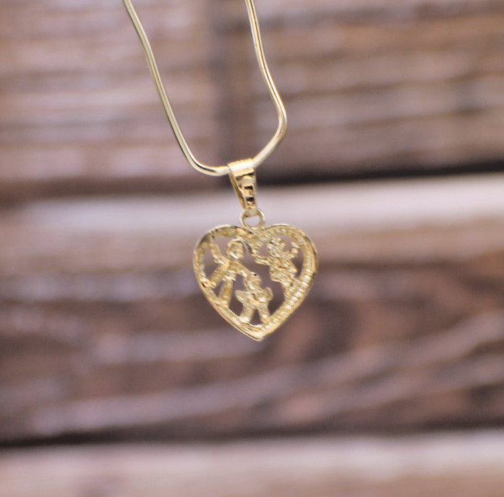 Solid 10K Yellow White & Rose Gold Children Heart Grandkids Charm Pendant Kids