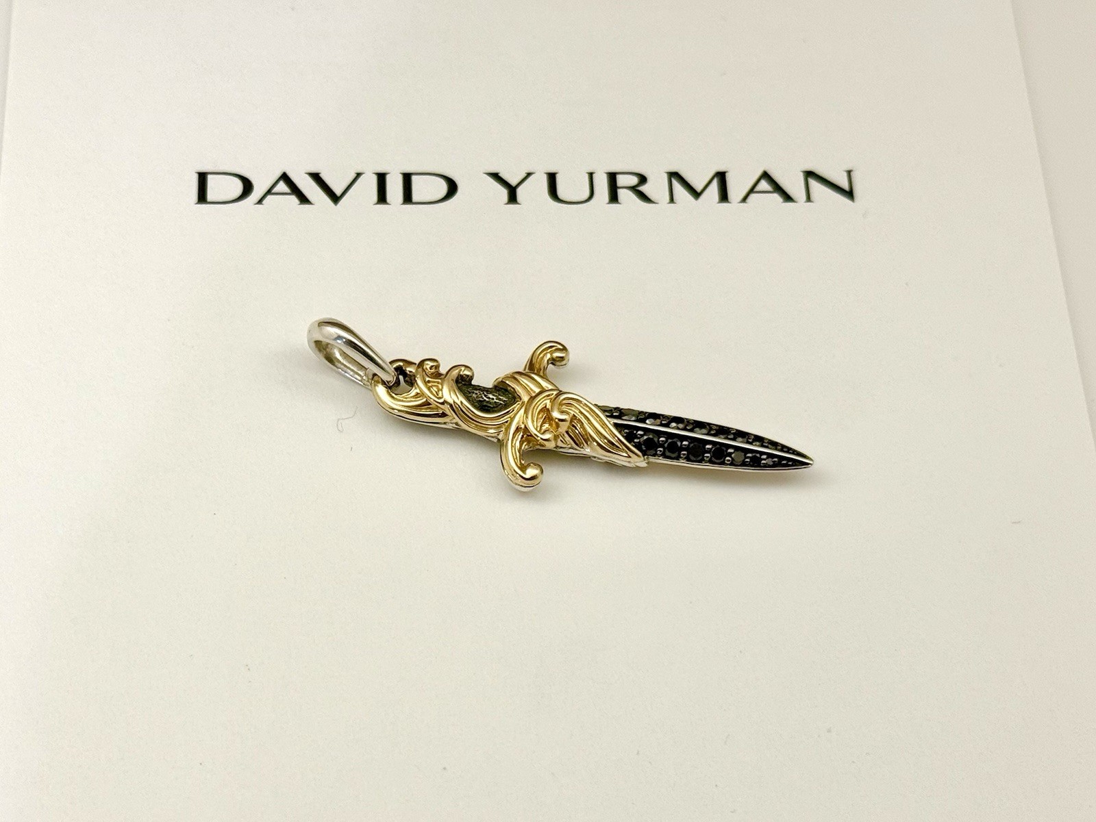 DAVID YURMAN DAGGER AMULET SterlingSilver ,18K Yellow Gold,Black Diamonds, 44mm