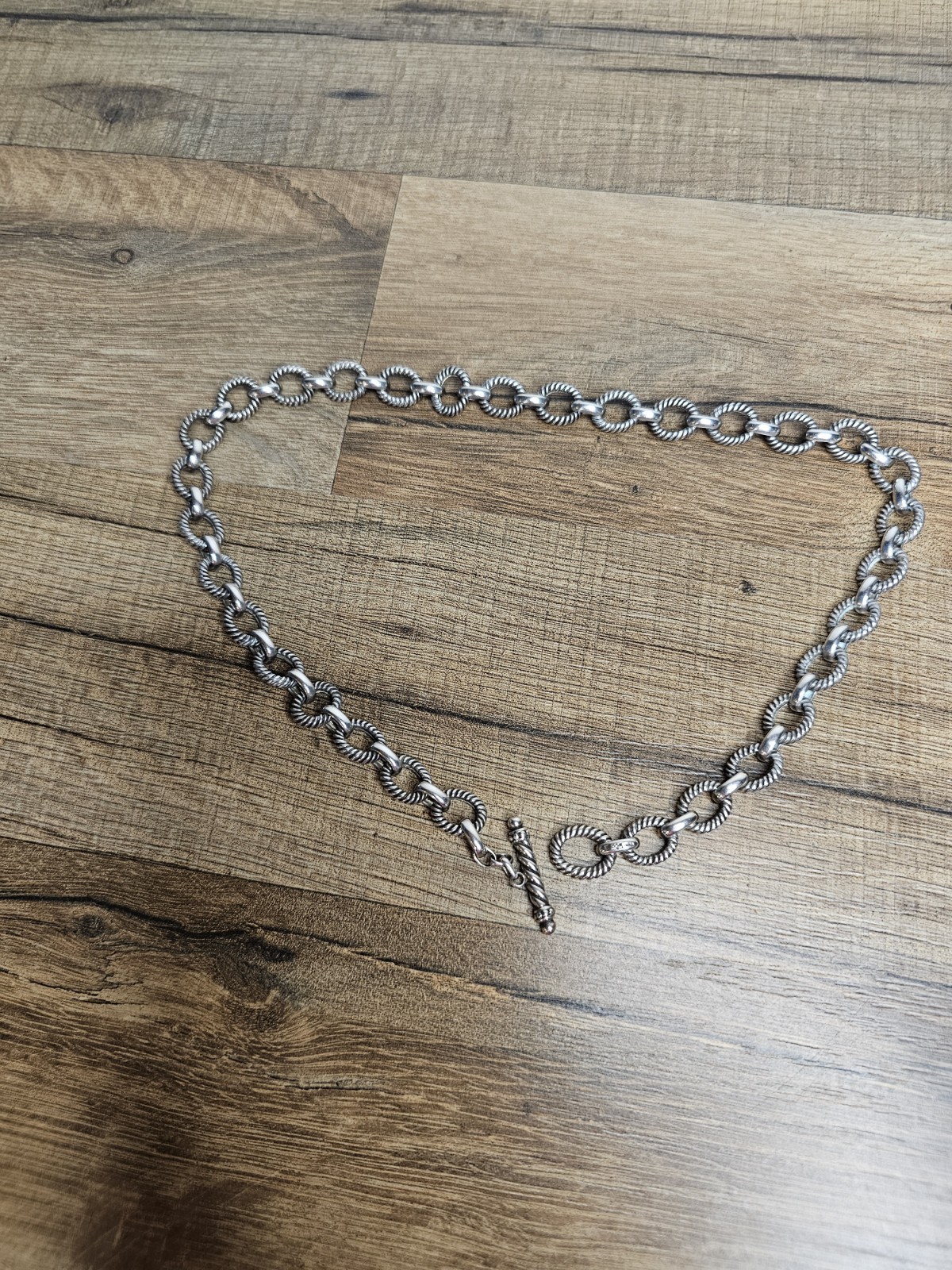 Michelle Albala Sterling Silver Twisted Rolo Cable Chain Toggle Necklace 18in