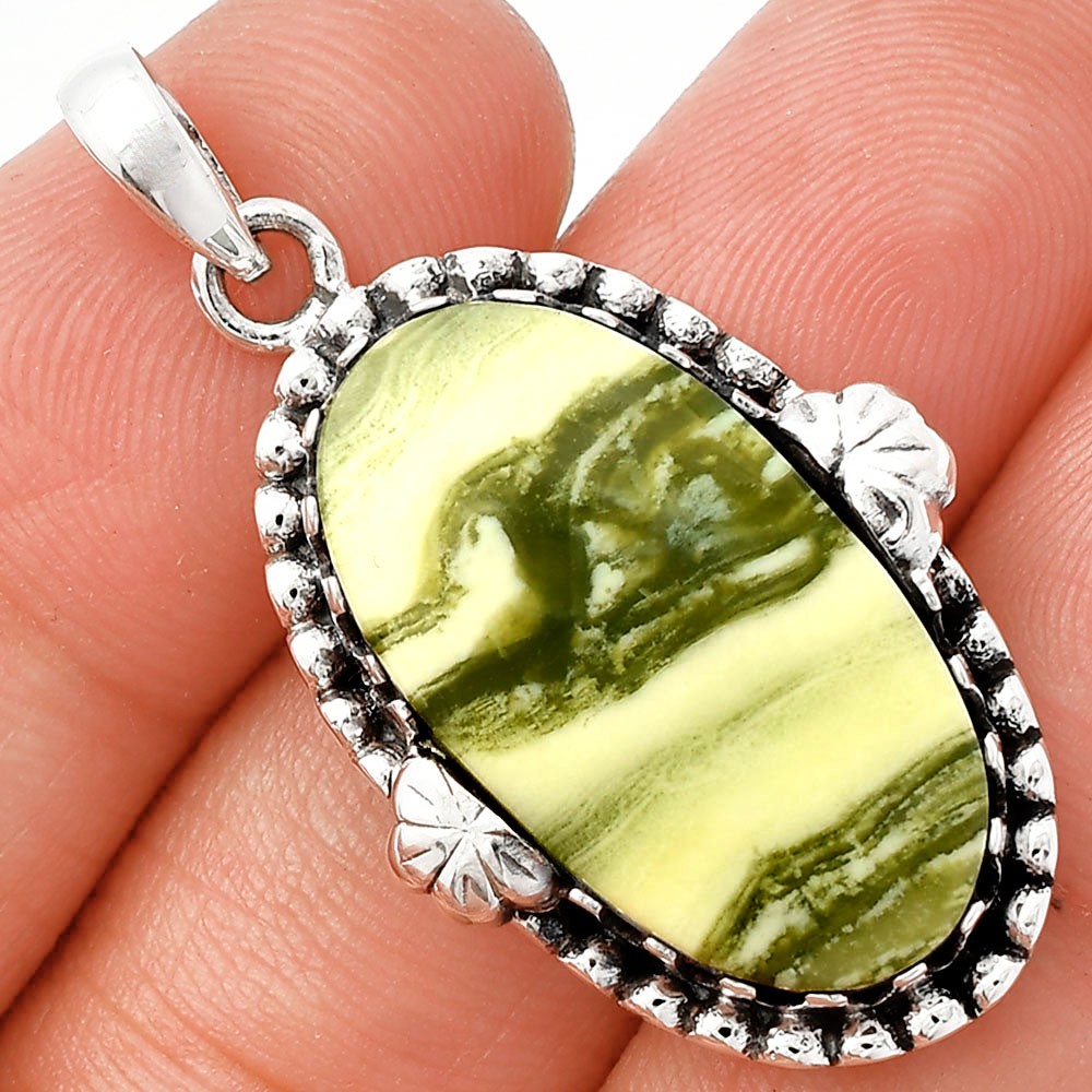 Natural Serpentine 925 Sterling Silver Pendant Jewelry P-1730
