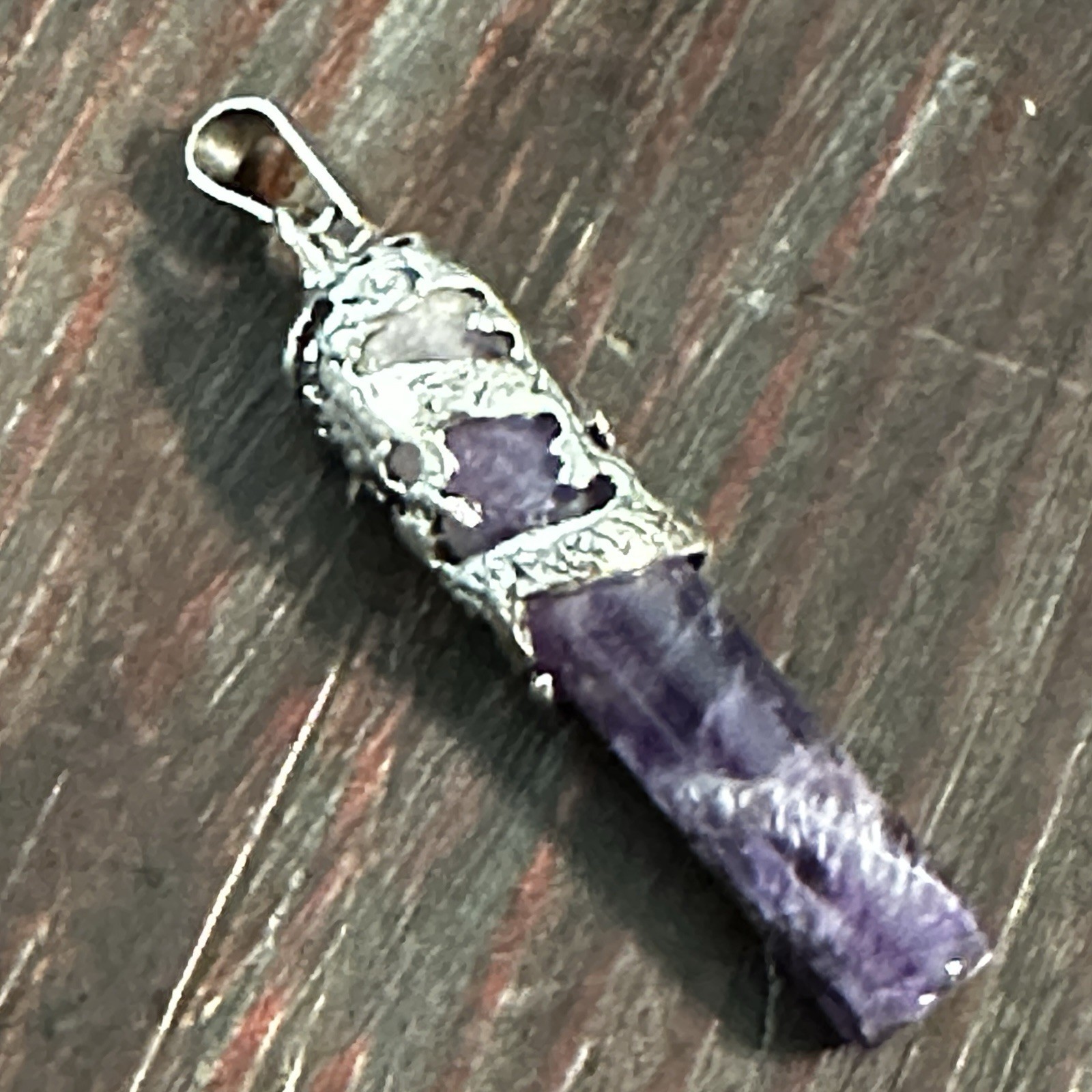 Dragon Amethyst Pendant Silver Tone Engraved Metal Pendulum Charms Cylinder