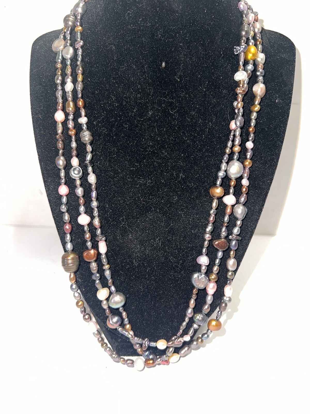 Single Strand Freshwater Pearl, Endless Necklace 34” Flapper Style Multicolor