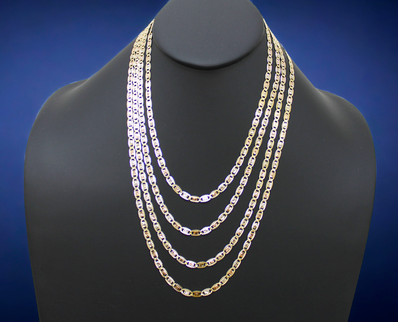 10K Tri Color Gold Solid Valentino Mariner Anchor Chain Necklace DC 2mm-4mm