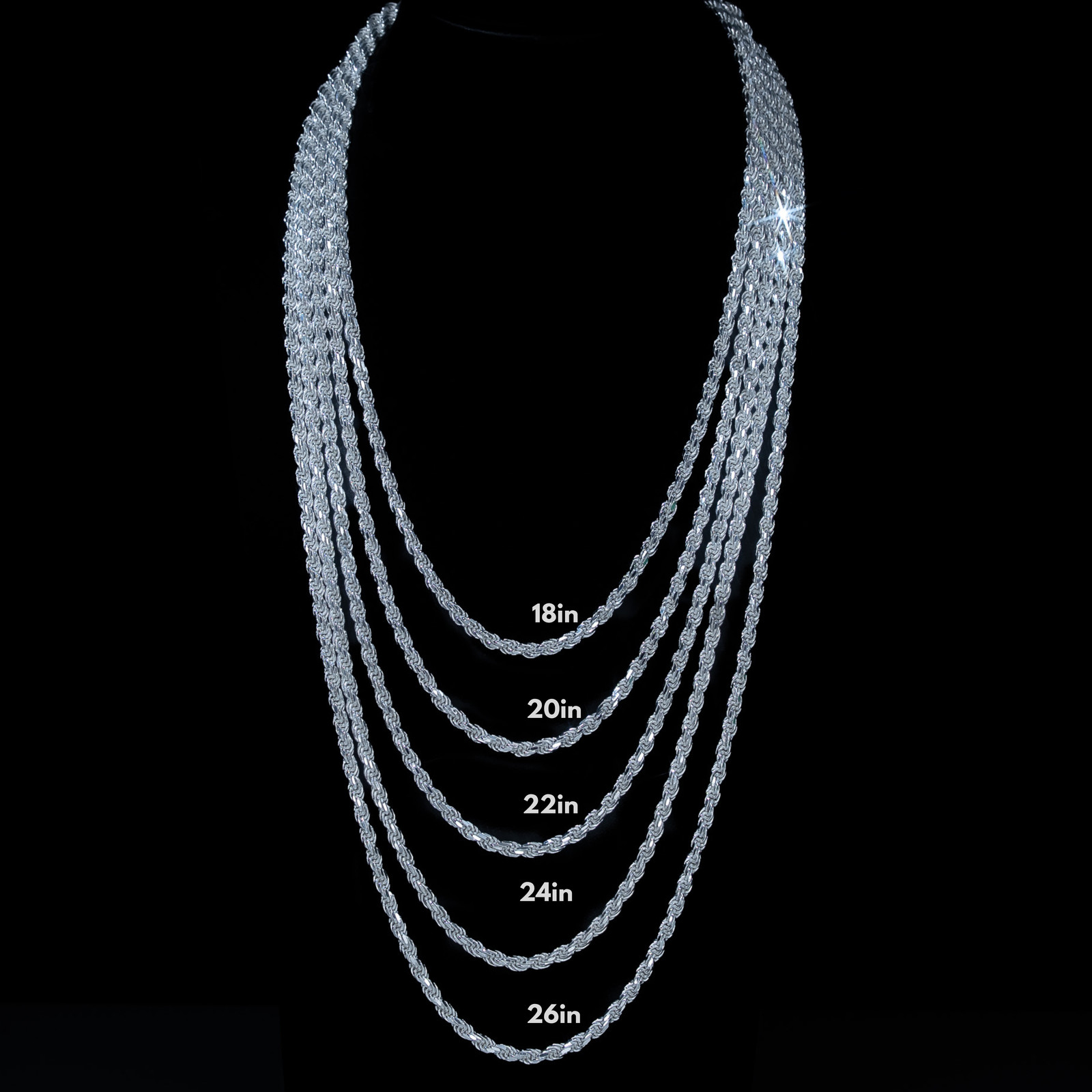 Classic Rope Chain Real Solid 925 Sterling Silver 4mm 18″ – 26″ Necklace ITALY