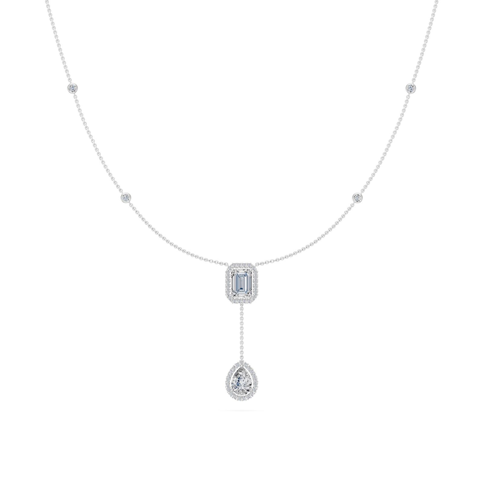 2.1 Ct Emerald Pear Round Cut Diamond Lariat Necklace VS1 D-F White Gold 14k