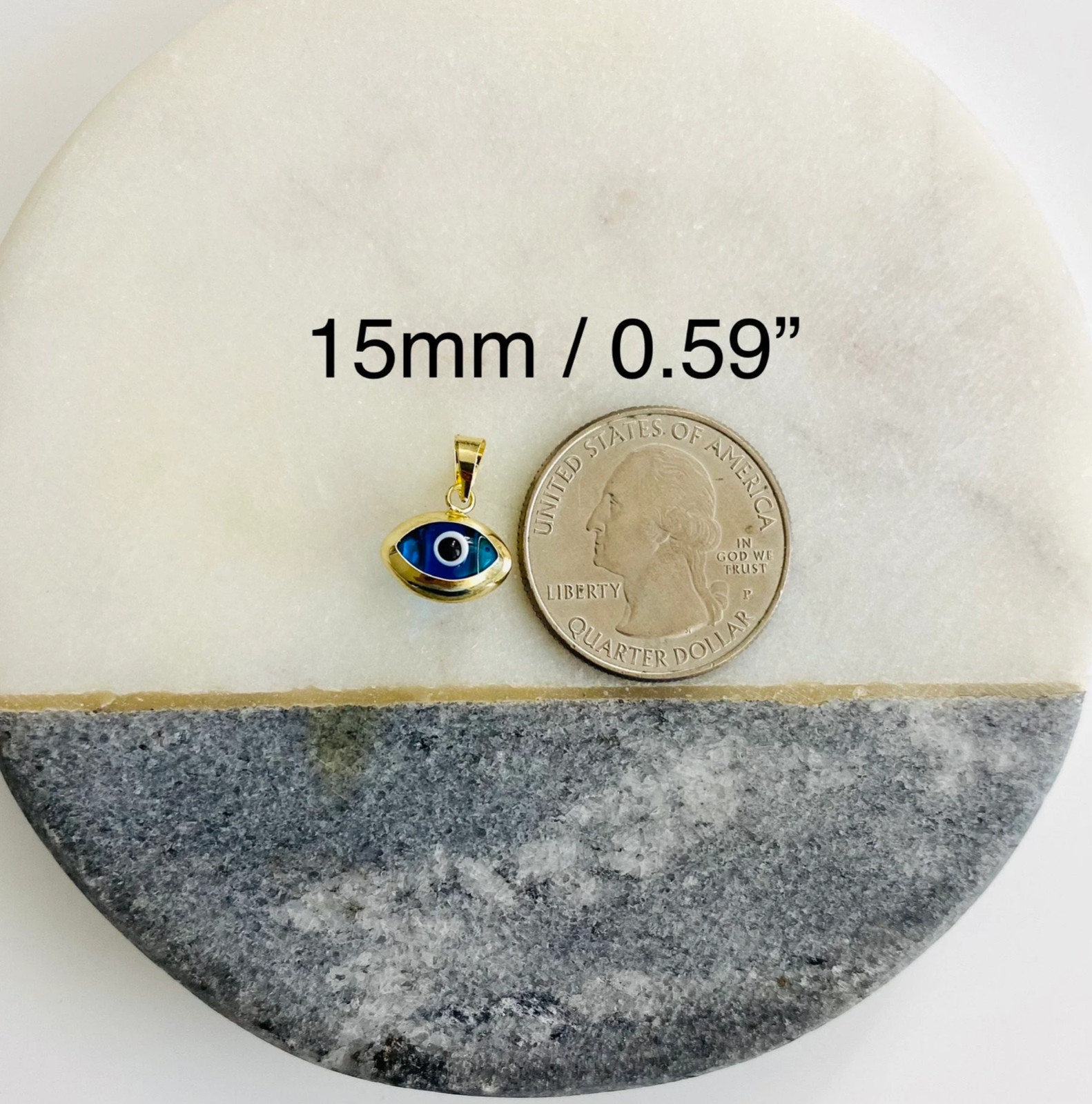 14k Solid gold 15mm / 0.59″ blue murano glass evil eye pendant, 14k gold – PT452