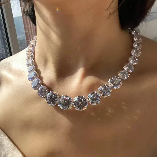 100 Ct Diamond Real Moissanite Sapphire Necklace 14k White Gold Finish 18 Inch