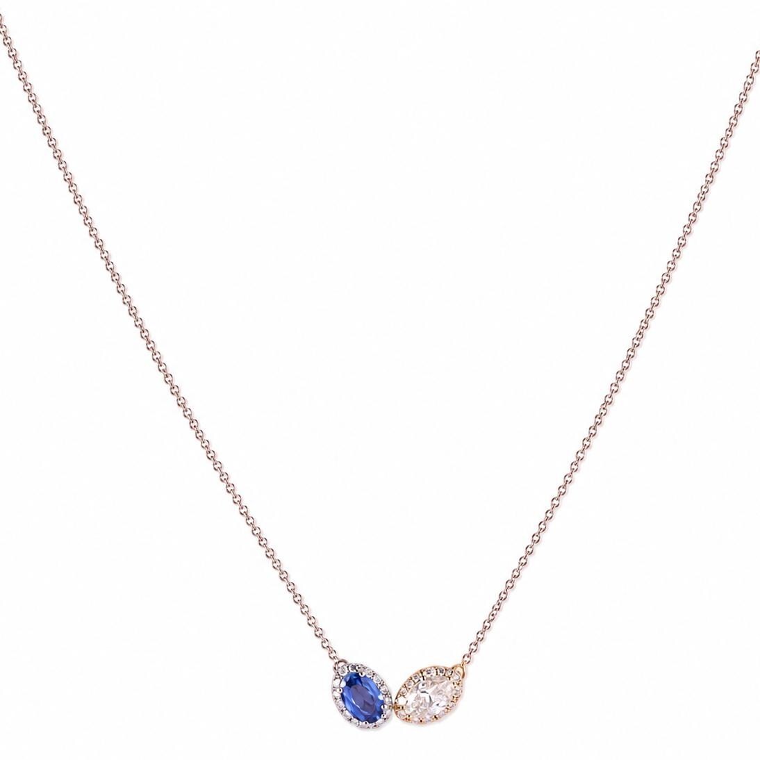 0.49 ct Natural Sapphire Two Stone Halo Necklace 14K Gold 14k Gold Oval