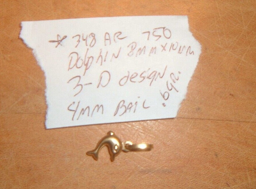 3D STAMPED * 348 AR 750 18K SOLID GOLD DOLPHIN PENDANT CHARM CHAIN NECKLACE .6g