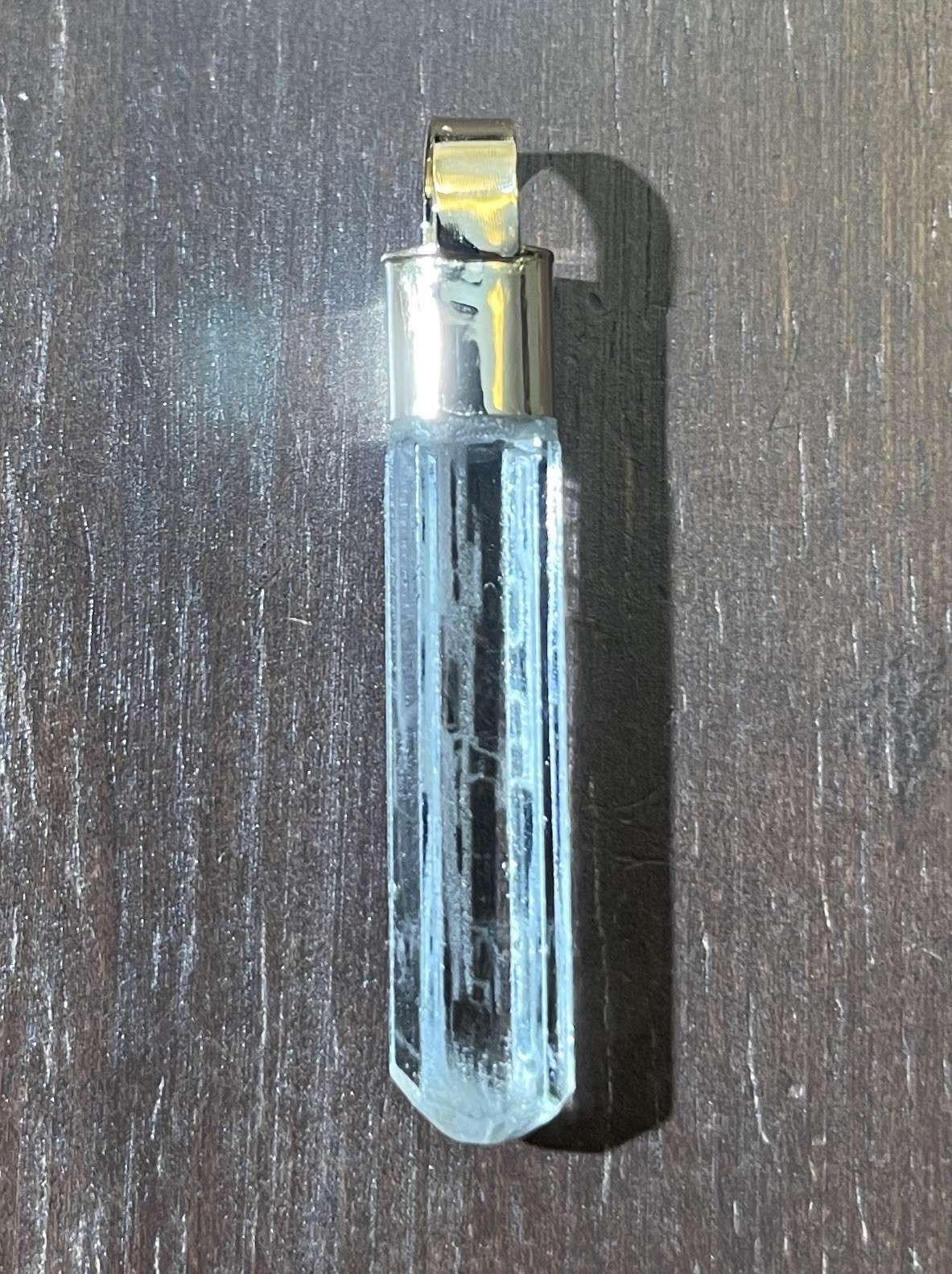 14K Solid Gold GLOWING Green- Blue Natural Aquamarine Gemstone Crystal Amulet!