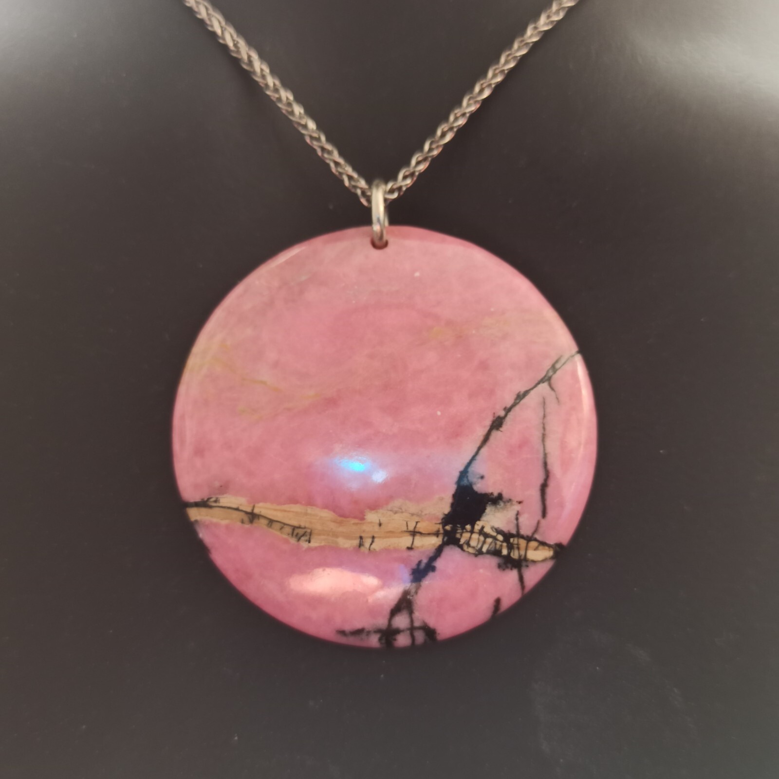 Natural Stone Pendant Sterling Silver Necklace Huge Natures Abstract Art Pink