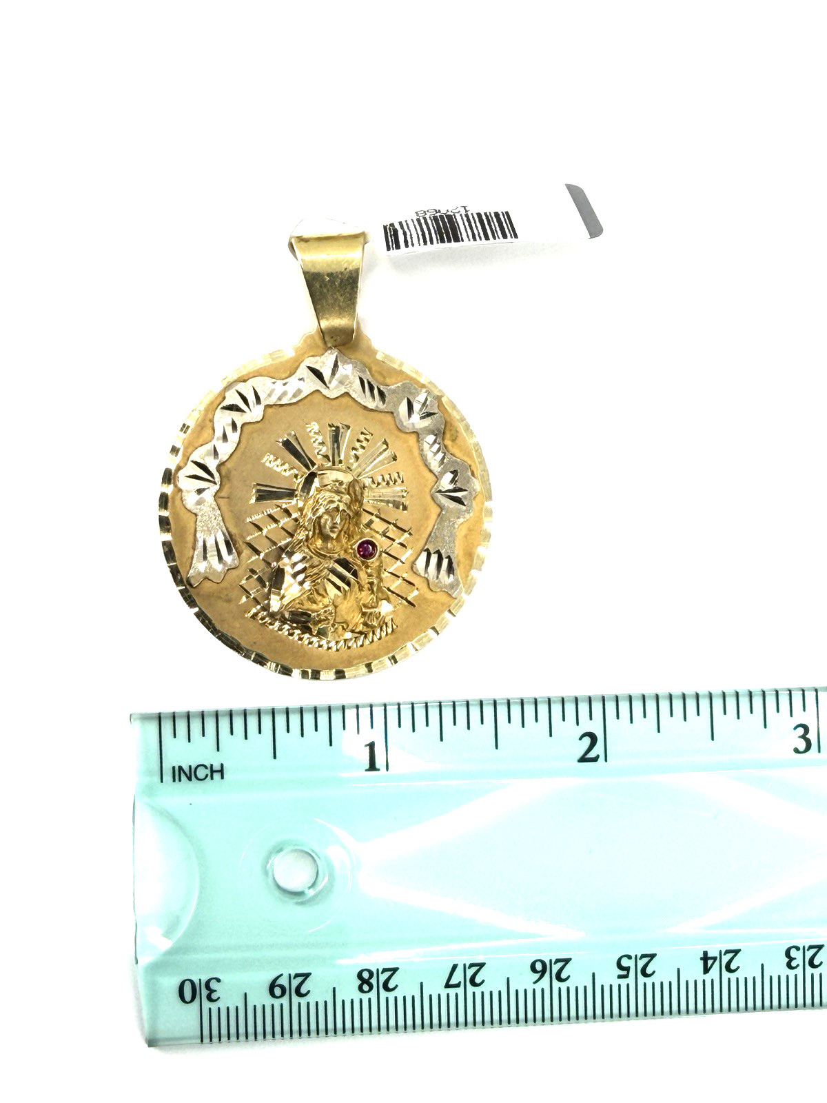 10K Solid Yellow Gold Santa Barbara Medallion Pendant Diamond Cut Two Tone