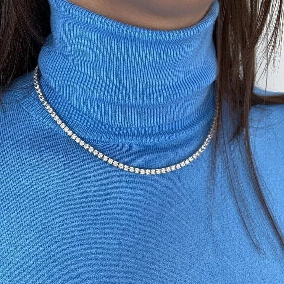 10 Ct Round Lab Created Diamond Tennis Choker Necklace 14k White Gold Plated 16″